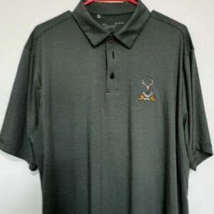 Under Armour golf polo, XL hunter Green stripe with tobacco Road logo.